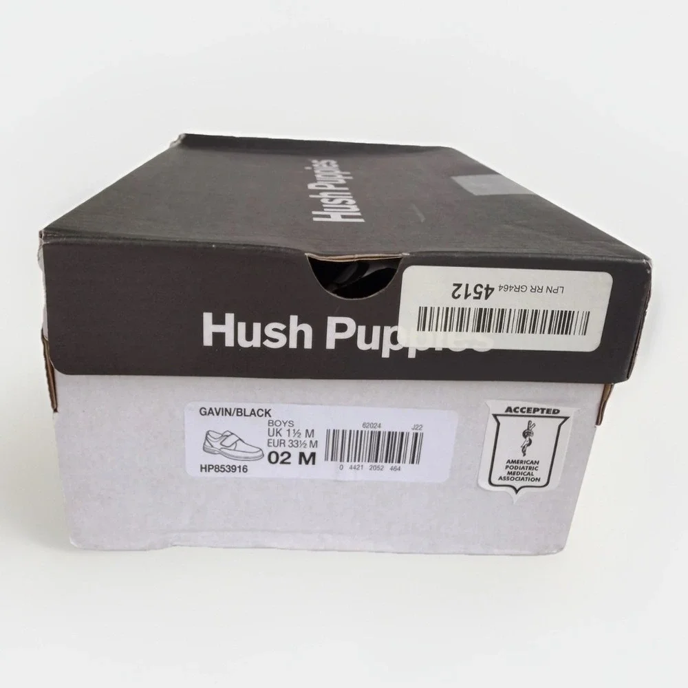 Hush Puppies HP853916 Boy's Size 2 M Leather Gavin School Slip‎ On Shoes Black